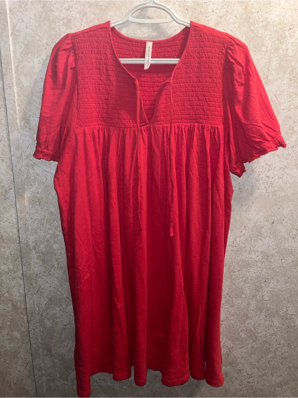 Red Smocked Yoke Babydoll Dress